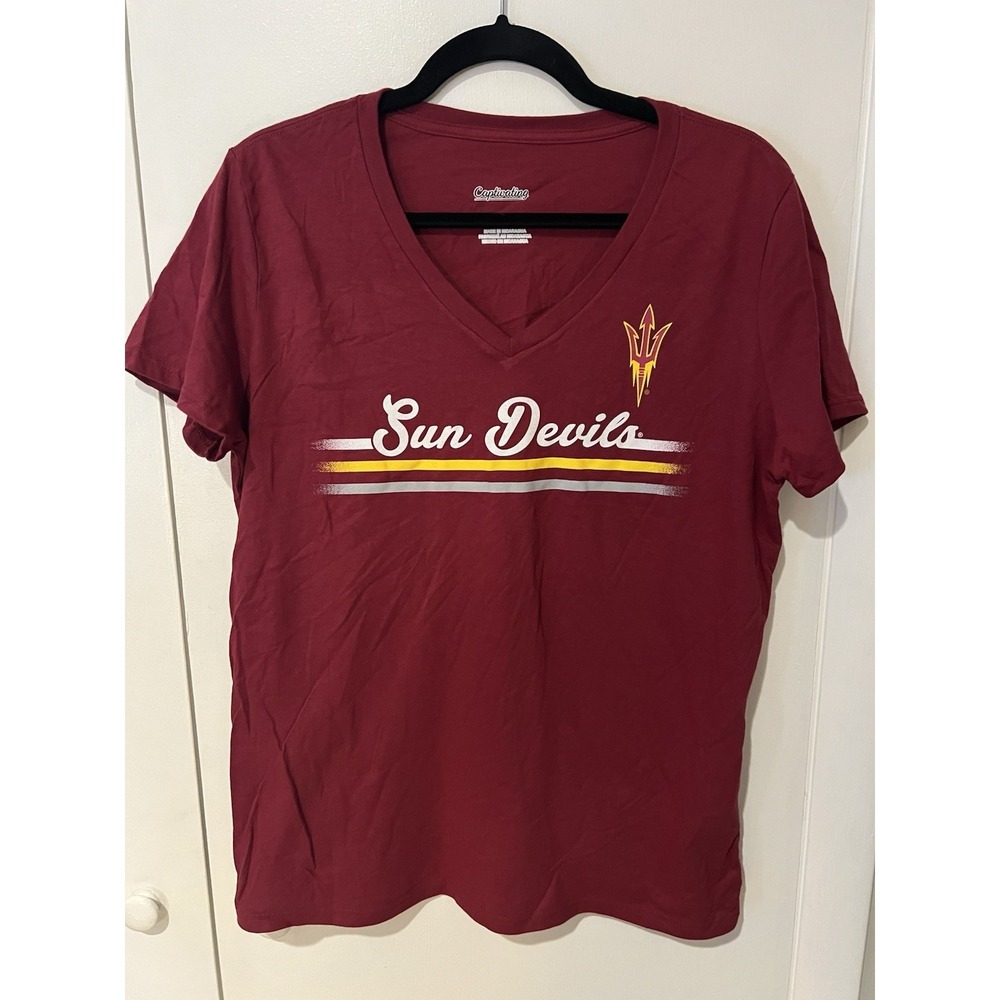 Arizona‎ State Sun Devils Short Sleeve V-Neck Shirt Women's Large Maroon